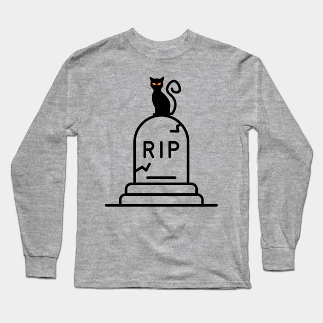 Halloween Black Cat on Gravestone Long Sleeve T-Shirt by The Wonder View